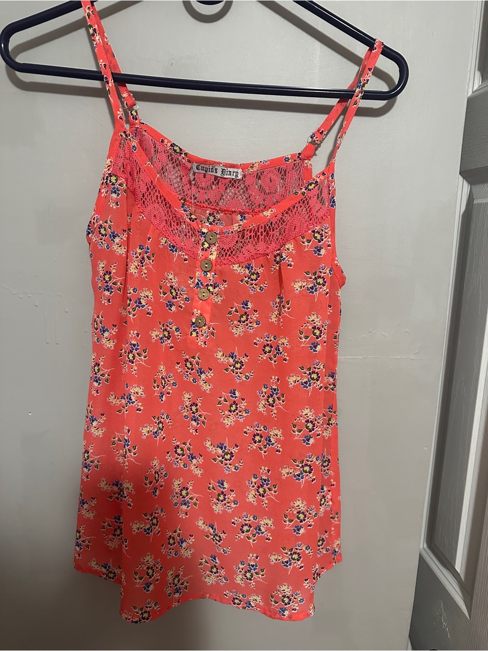 Cupids Diary Pink Floral Lace-Trim Cami Tank Top S